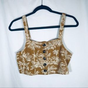 American Eagle Smocked Mustard Tropical Crop Tank